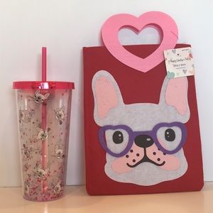 Frenchie French Bulldog bag & drinking cup pink